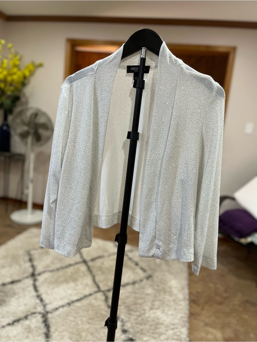 Perceptions Silver Open-Front Sparkle Cardigan